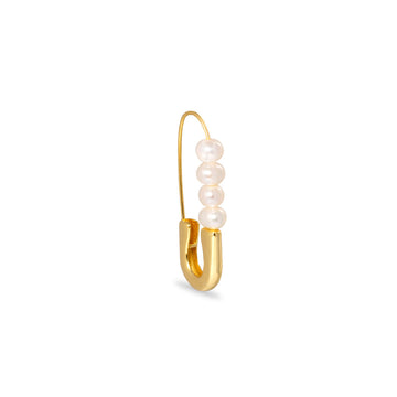 #Safely XL - Sikkerhedsnål ørering med hvide perler - 18 karat forgyldt Sterling. Designet af Szhirley