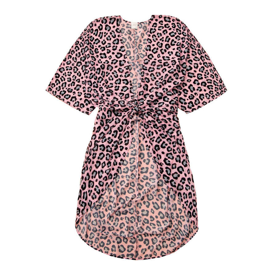 Breeze - Pink kimono med leo mønster - One Size. Designet af Szhirley. Sommer strand kimono 