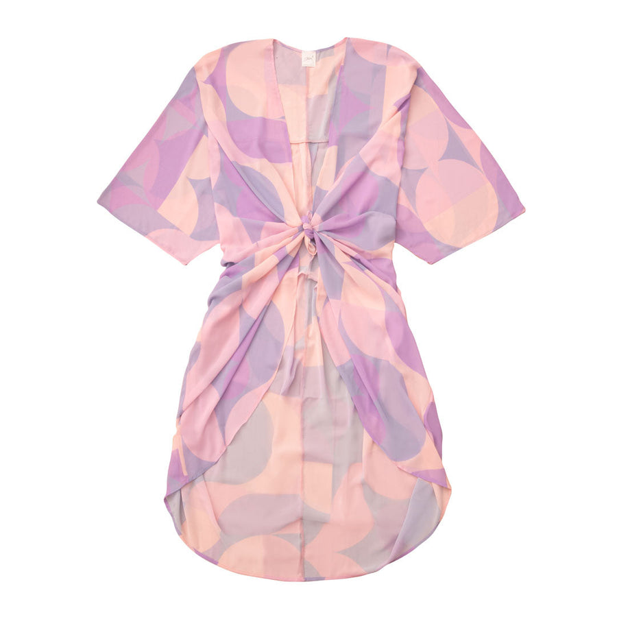 #Breeze - Kimono med lilla / fersken mønster - One Size. Designet af Szhirley