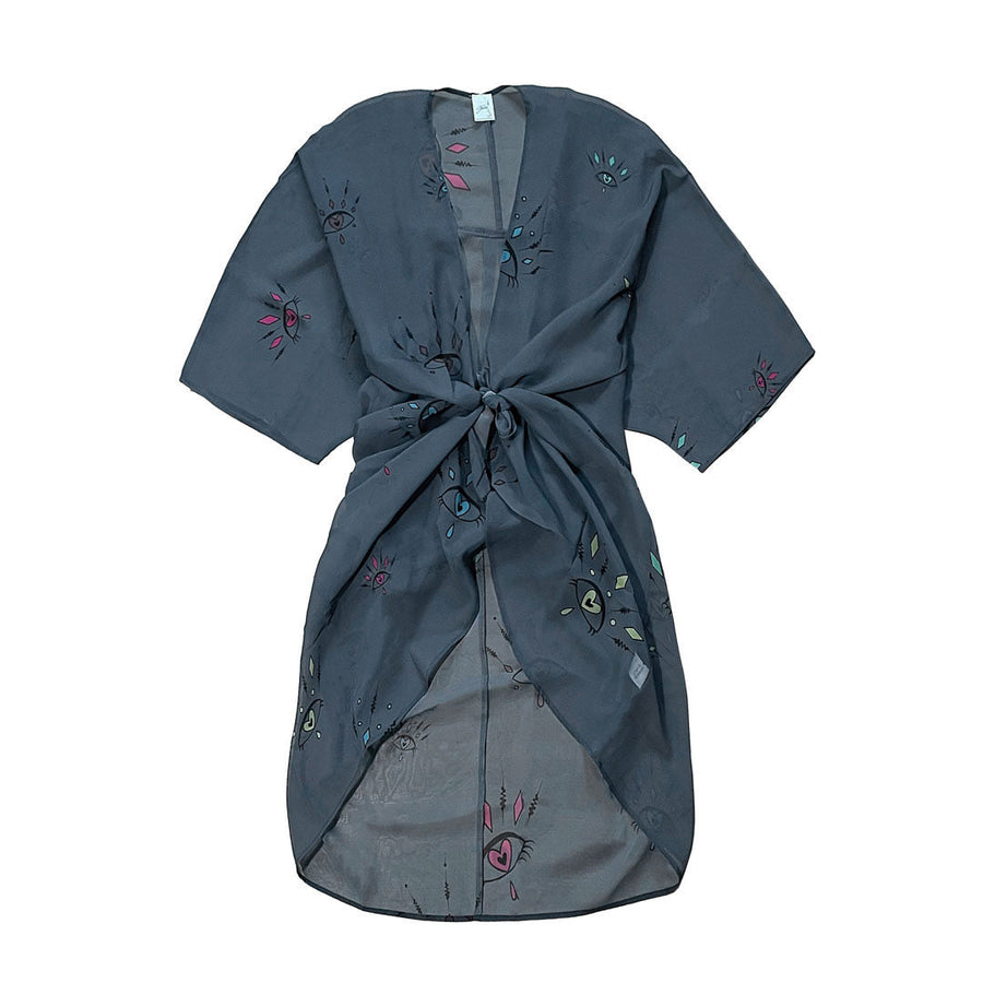#Breeze - Mørkegrå Kimono Med Øje Mønster I Farver One Size Kimono