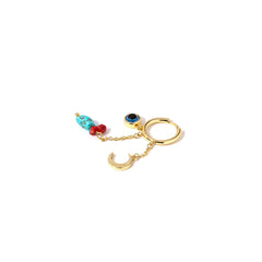 #Dangly Ørering - 18 karat guldbelagt Sterling sølv med øje - måne - og sten - sælges enkeltvis. Szhirley 