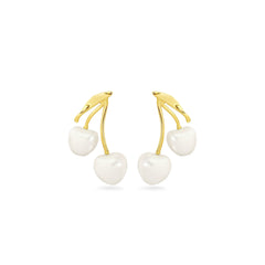Øreringesæt - #WhiteCherry - Hvide perler som kirsebær - 18 karat forgyldt. Øreringe