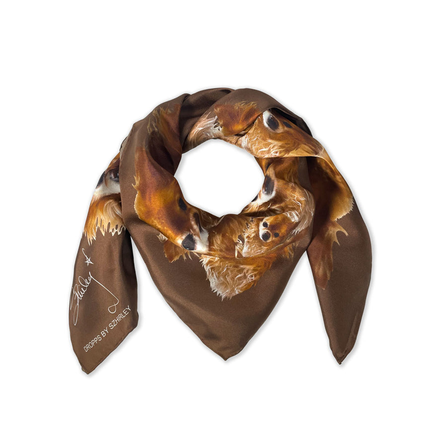 #Johnny - tørklæde i 100 % silke - håndrullet kant - Brun