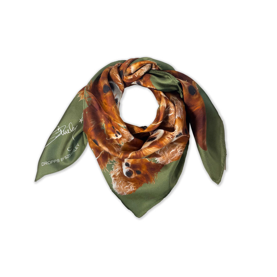 #Johnny - tørklæde i 100 % silke - håndrullet kant - Grøn / army grøn