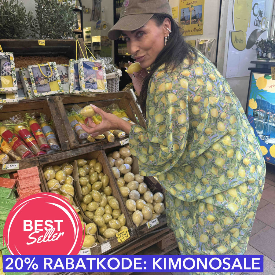 Lemon tryk kimono #Breeze med lime / lemon frugt print i gul og grøn  - One Size. Designet af Szhirley. Dansk design. Lemon frugter. Sommer og vinter kimono. Til bikini og jeans