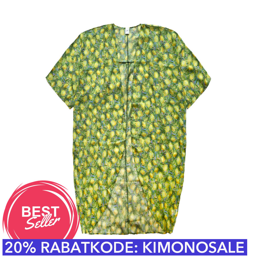 Lemon tryk kimono #Breeze med lime / lemon print  - One Size. Designet af Szhirley