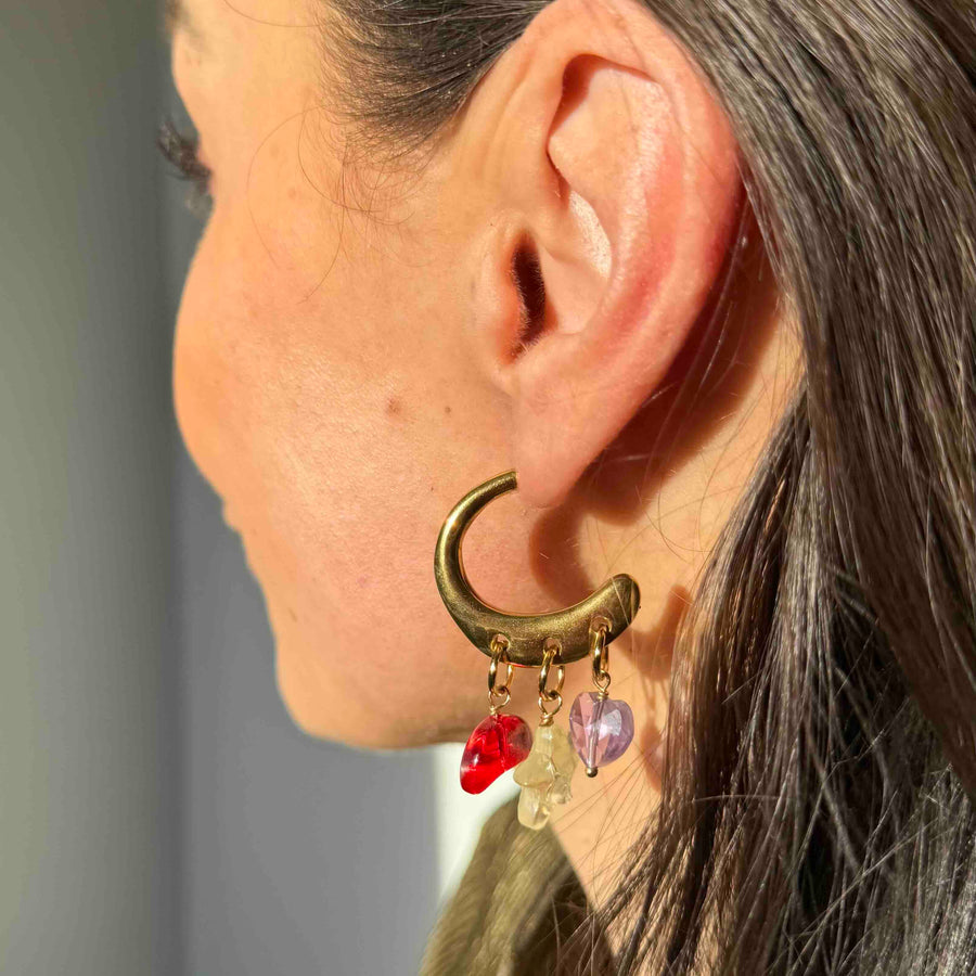 MoonStarLove - forgyldt øreringesæt med farvede charms - Stainless Steel - 18 karat forgyldning. Dansk designet af Szhirley 