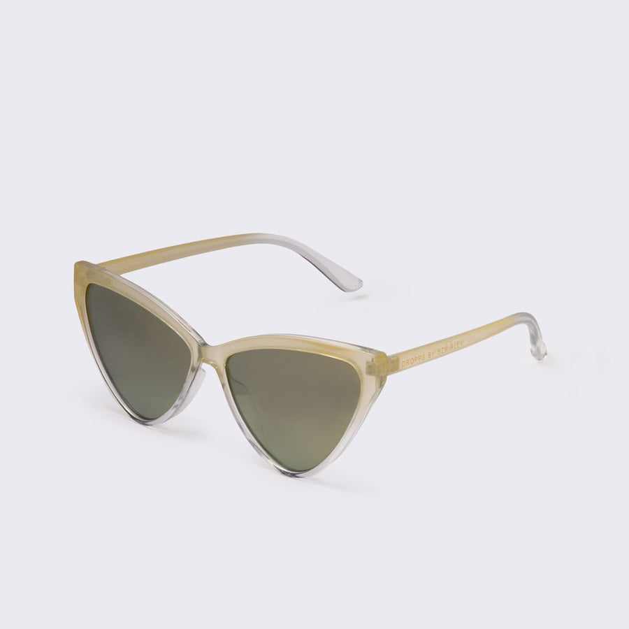 Whiskers - solbriller gennemsigtigt / røgfarvet stel med grønligt spejleeffekt brilleglas. Szhirley solbriller. Dropps 