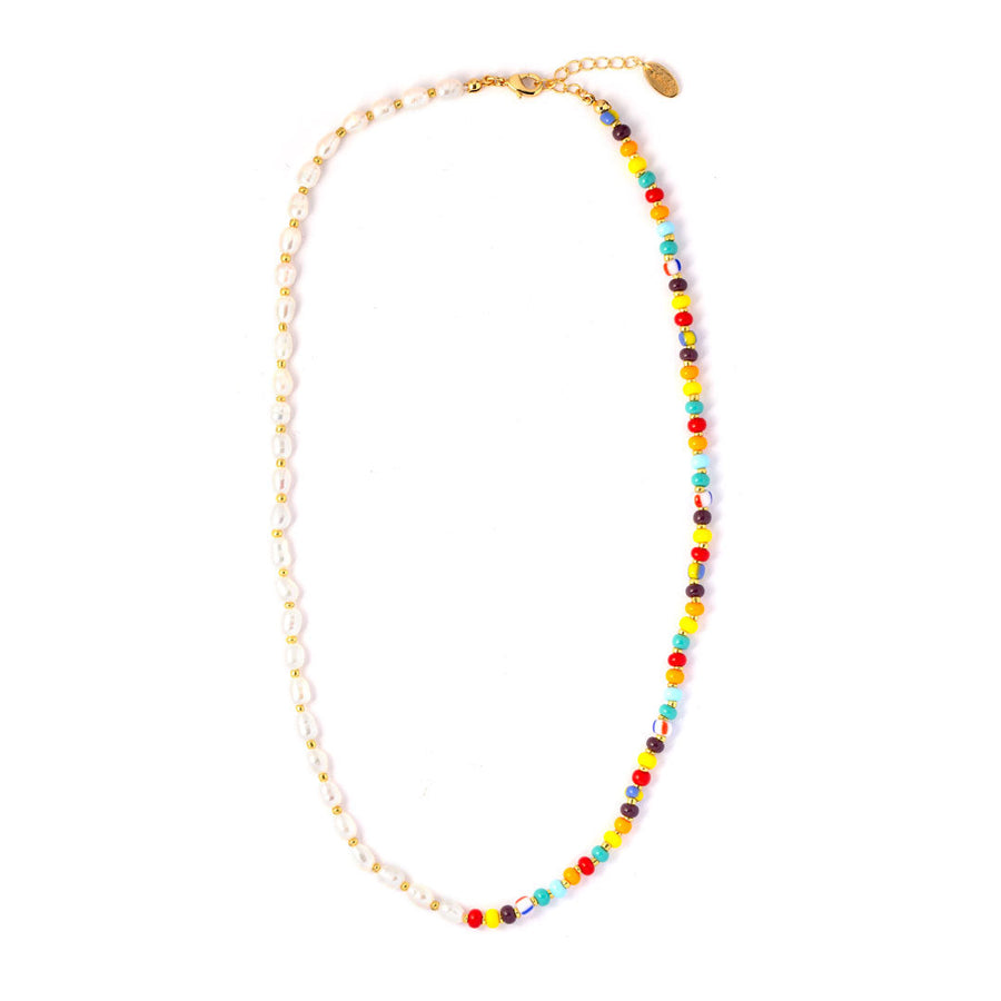 #Beaded perle halskæde - Ferskvandsperler og farvede glasperler. Dropps By Szhirley