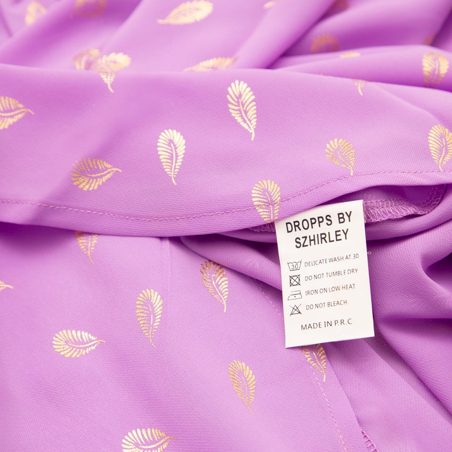 #Breeze - Lilla Kimono Med Fjerprint I Guld One Size Kimono