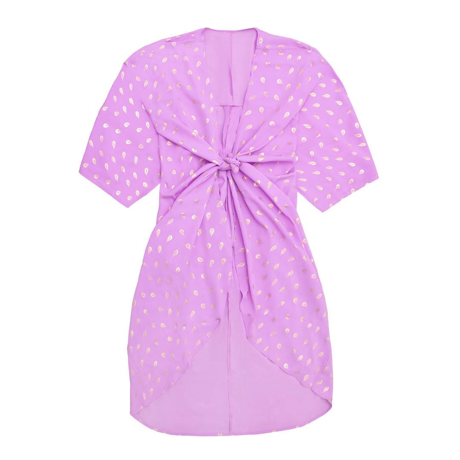 #Breeze - Lilla Kimono Med Fjerprint I Guld One Size Kimono