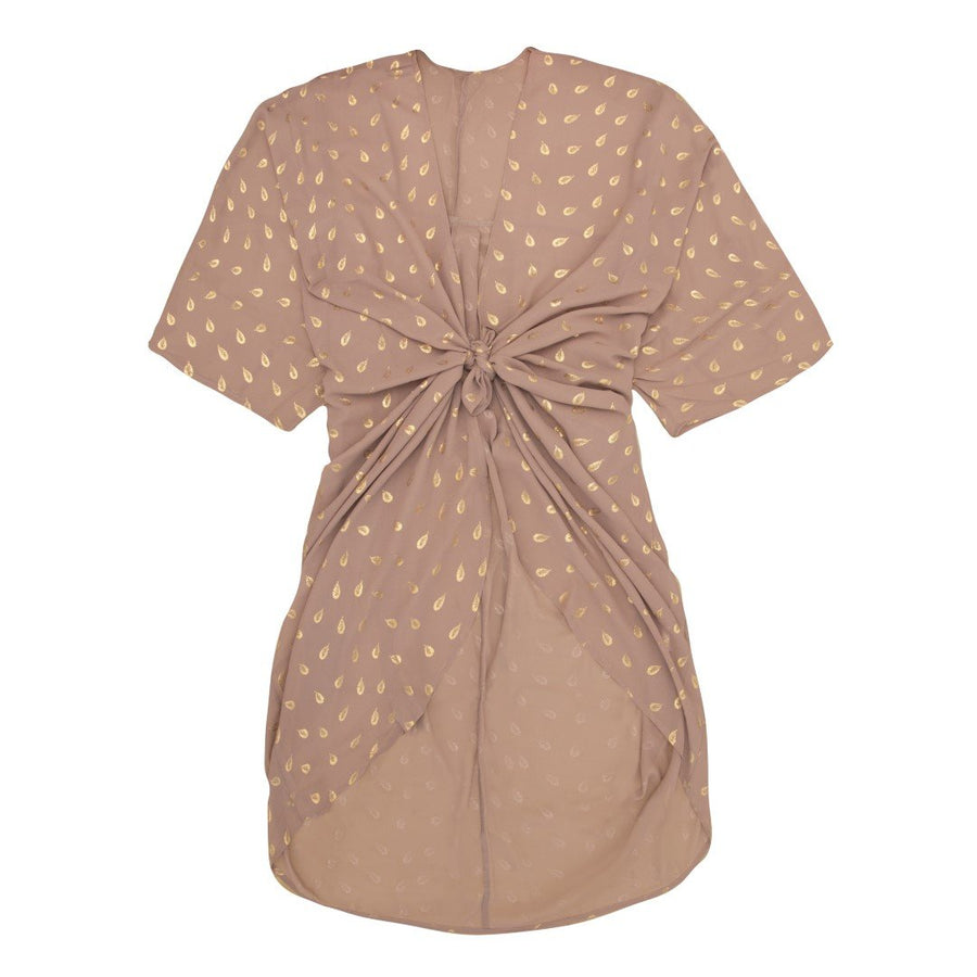 #Breeze - Sand Kimono Med Fjerprint I Guld One Size Kimono
