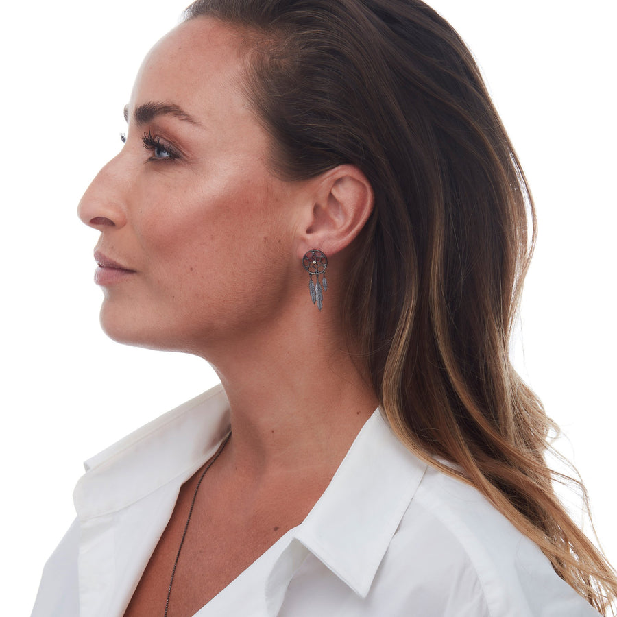 #CatchingDreams oxideret sølv øreringe med zirkon og drømmefangervedhæng fra Szhirley