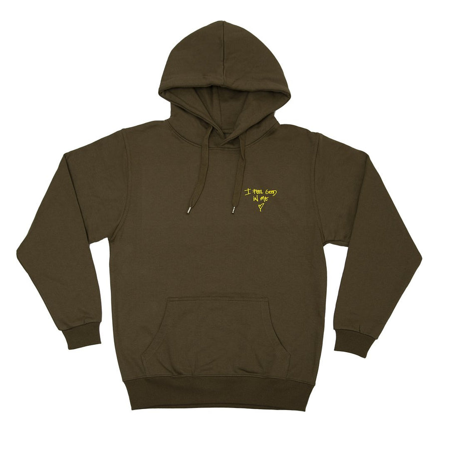 Eksklusiv hættetrøje / hoodie i kraftig kvalitet #IFeelGoodInMe Dropps By Szhirley i Oliven. Oversize. Designet af Szhirley. Dropps EXCLSV