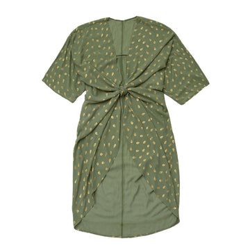#Breeze - Mørkegrøn Kimono med fjerprint i guld - One Size - Designet af Szhirley
