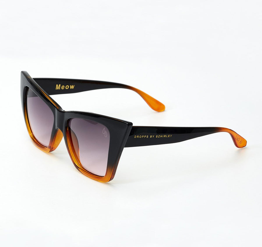#Meow 2 farvede solbriller med brillestel i mørkebrun med blød overgang / fade til orange. Designet af Szhirley