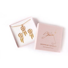 Gaveæske - #CatchingDreams - 18 karat forgyldt Sterling Sølv - halskæde og øreringesæt - SPAR 99 kr. ! Dropps By Szhirley